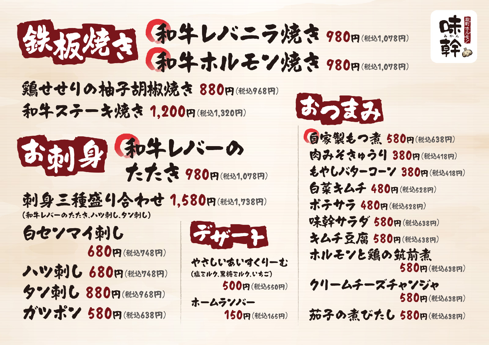 麹町ホルモン 夜メニュー2